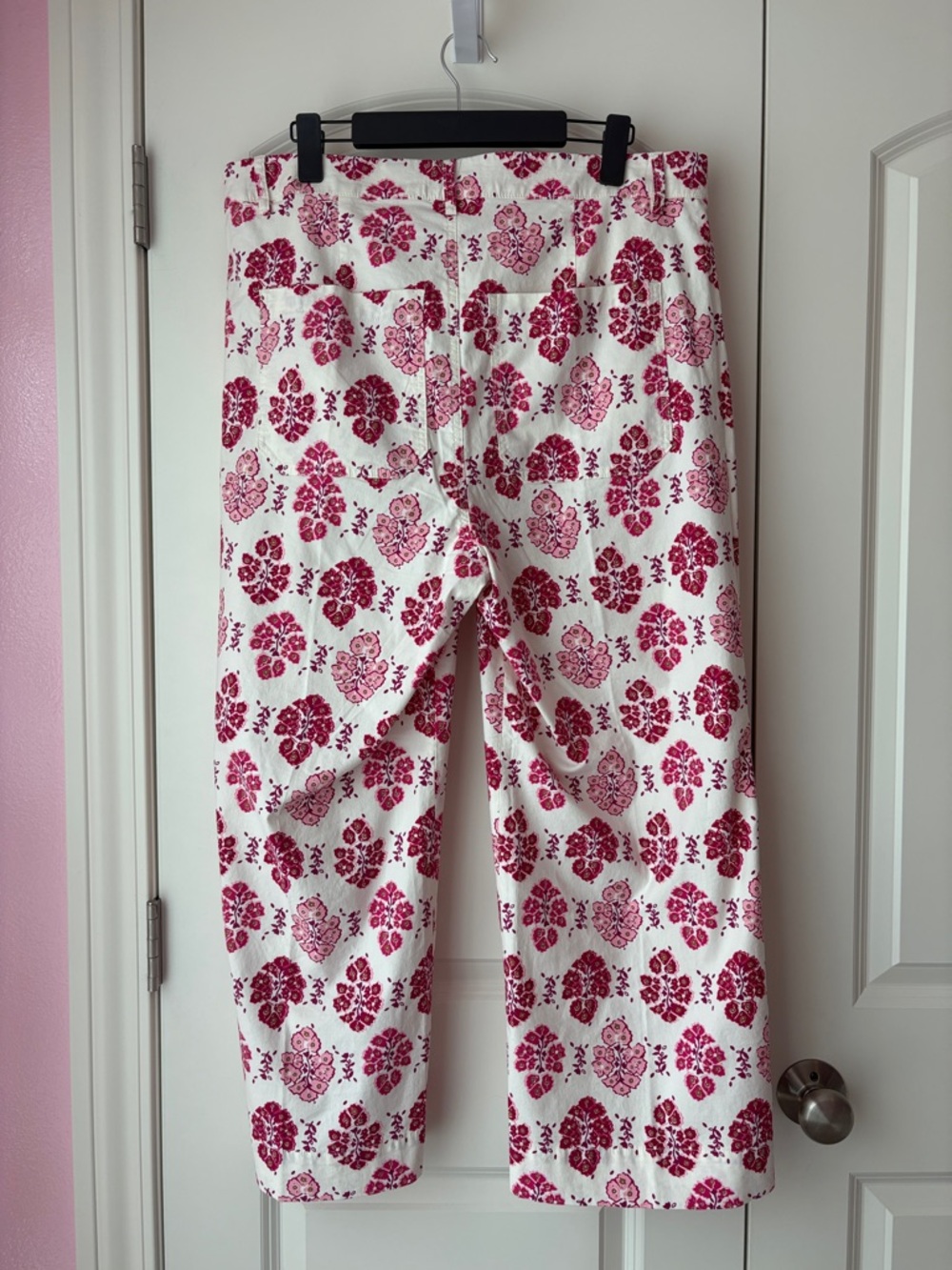 J. Crew High Rise White Straight Ankle Pants with Pink Floral Print - Picture 2 of 10